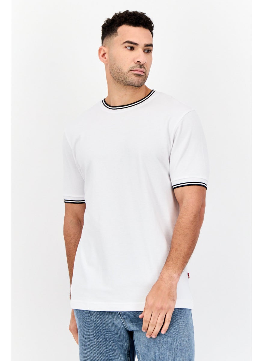 Men Crew Neck Short Sleeves Textured T-Shirt, White
