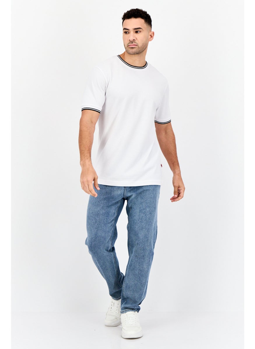 Men Crew Neck Short Sleeves Textured T-Shirt, White