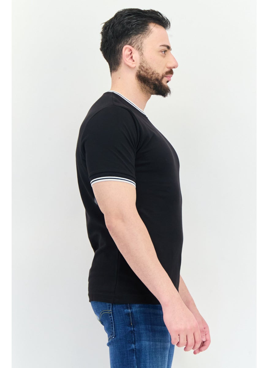Men Crew Neck Short  Sleeves Textured T-Shirt, Black