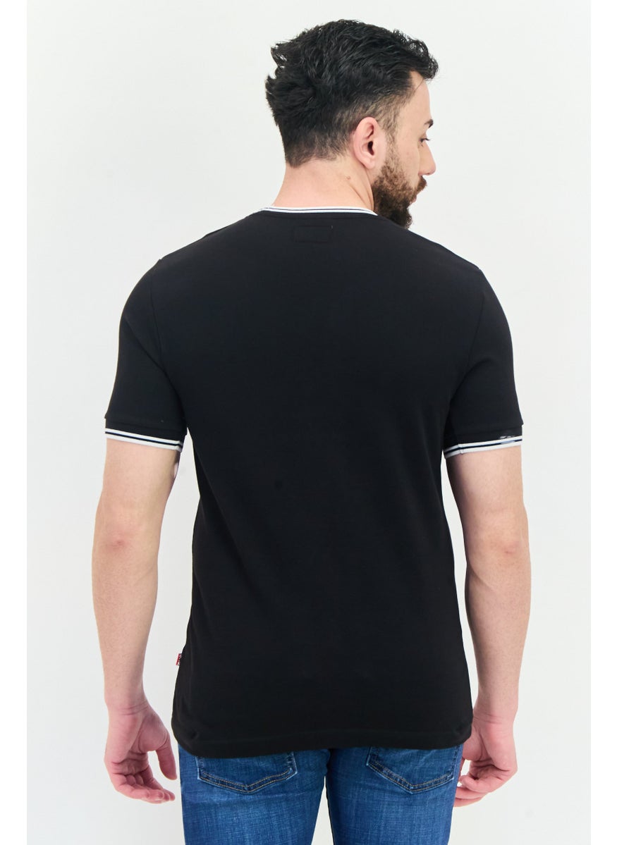 Men Crew Neck Short  Sleeves Textured T-Shirt, Black