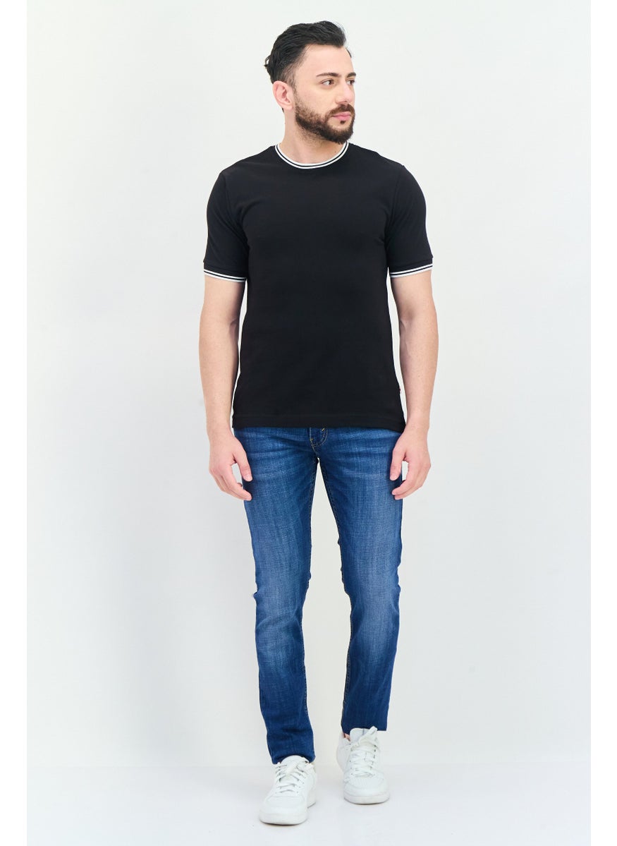 Men Crew Neck Short  Sleeves Textured T-Shirt, Black