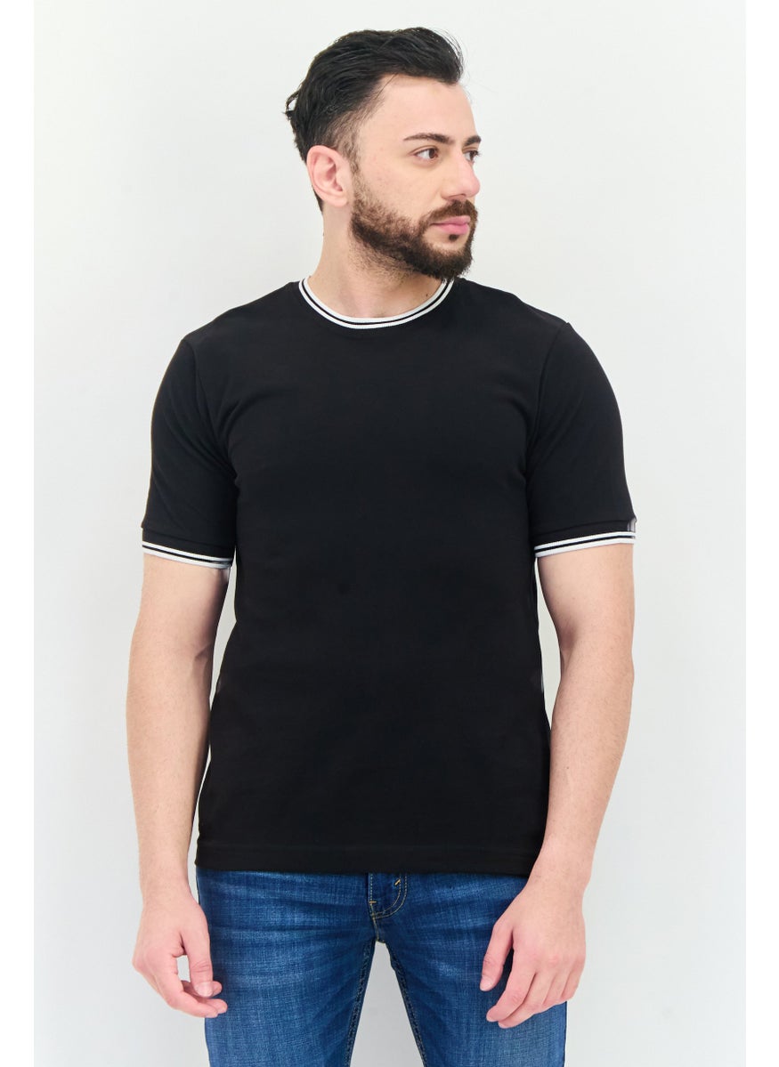Men Crew Neck Short  Sleeves Textured T-Shirt, Black