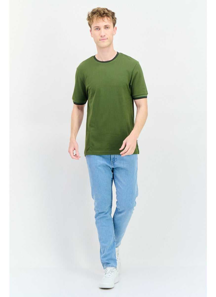 Men Crew Neck Short Sleeves Plain T-Shirt, Olive