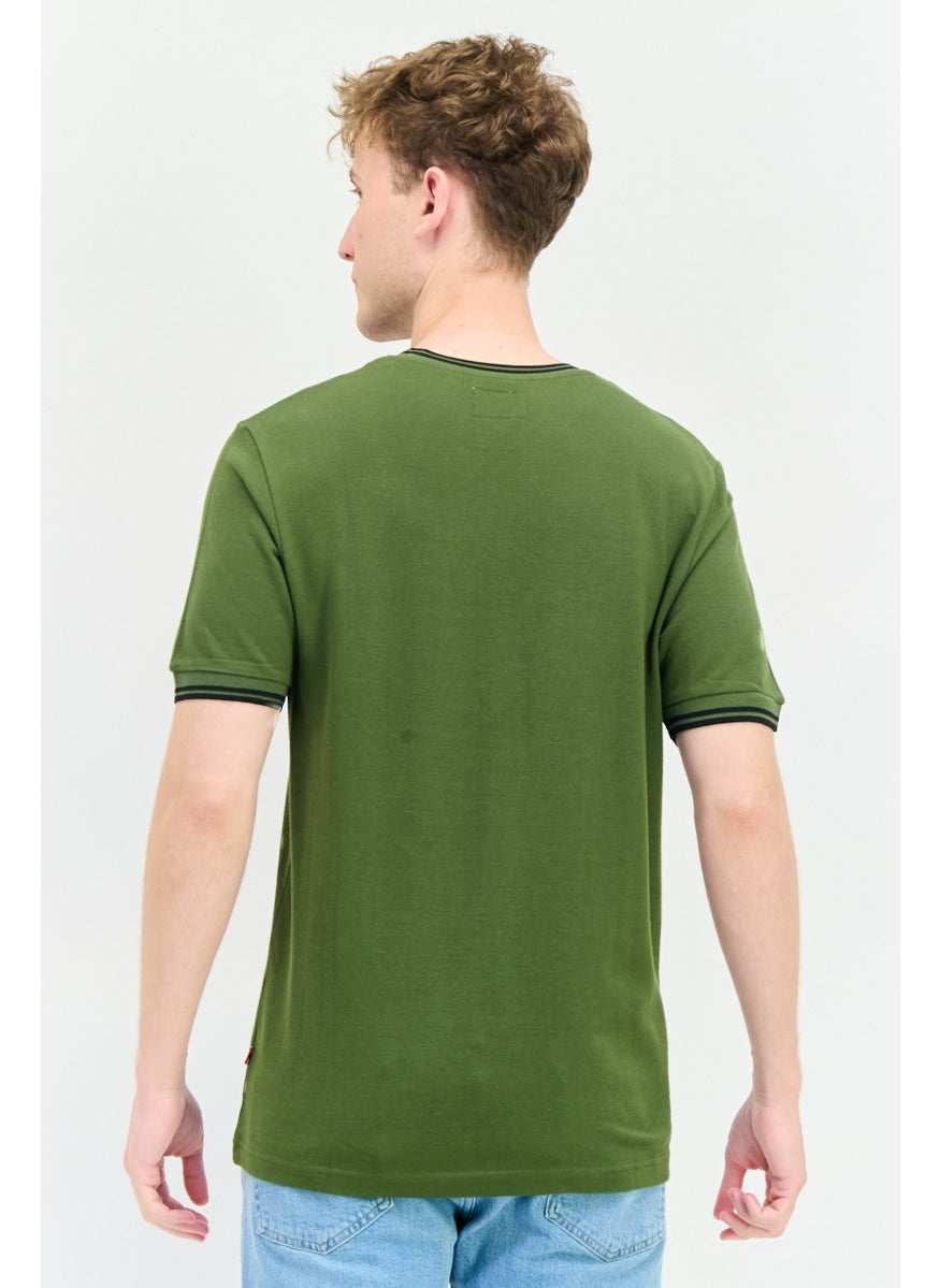 Men Crew Neck Short Sleeves Plain T-Shirt, Olive