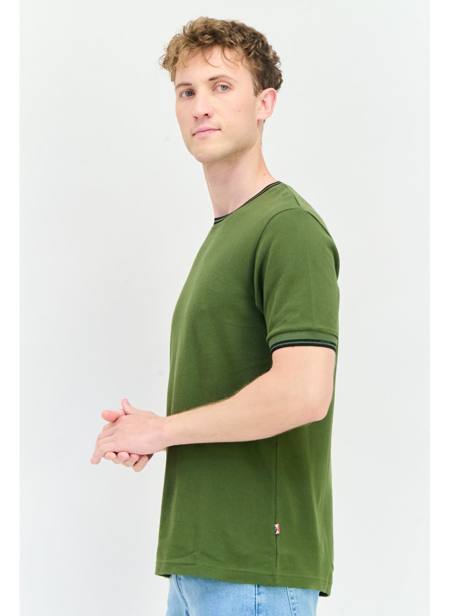 Men Crew Neck Short Sleeves Plain T-Shirt, Olive