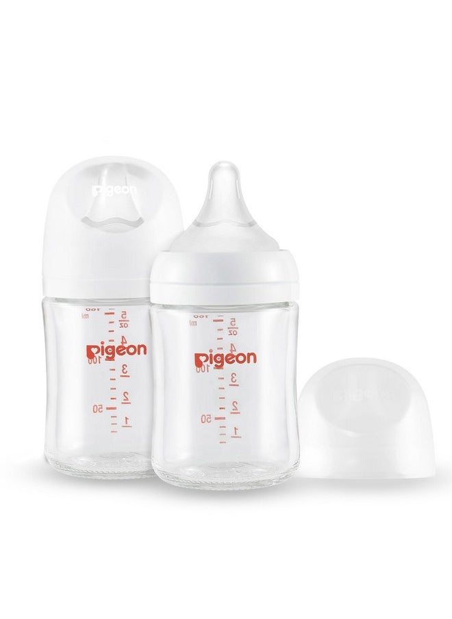 Pigeon Glass Nursing Bottle Wide Neck, Anti-Colic, Streamlined Body, Natural Feel, Easy to Clean, Heat-Resistant, 5.4 Oz(Pack of 2), Includes 2pcs SS Nipples (0m+)