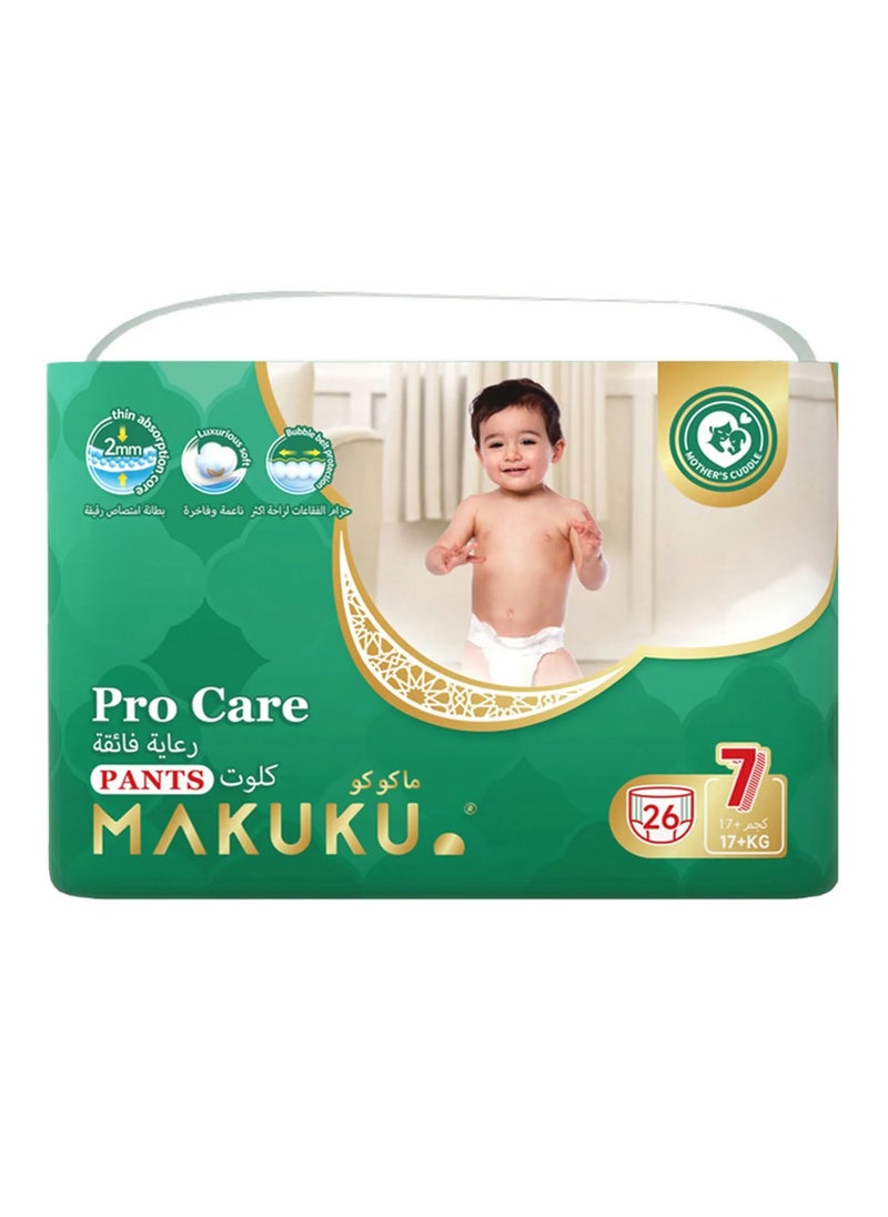 MAKUKU Premium Procare Pant Style Diapers - 26 Pieces, Size 7, 17kg+, Super Absorbent, Leak-Proof, Wetness Indicator