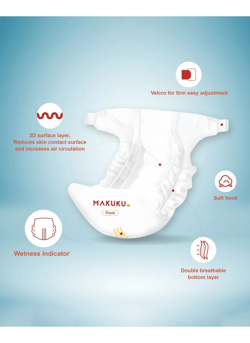 MAKUKU Slim Air Tape Style Diapers, 36 Pieces, Size 3 Medium, 6-11kg - Reduce Rash, Instant Absorption, Breathable and Soft