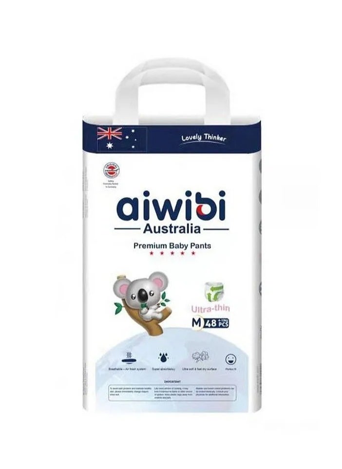 Aiwibi Premium Baby Pant Style Baby Diapers Size 3, Soft Elastic Waistband, Ultra-Thin, Chemical-Free, High Absorbency, Leak-Proof - 48 Pieces