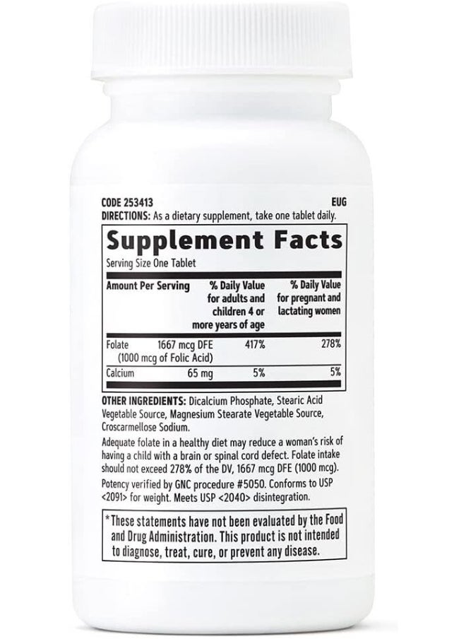 Folic Acid 1000Mcg Supports Healthy Fetal Development Required For Proper Red Blood Cell Formation Vegetarian Formula
