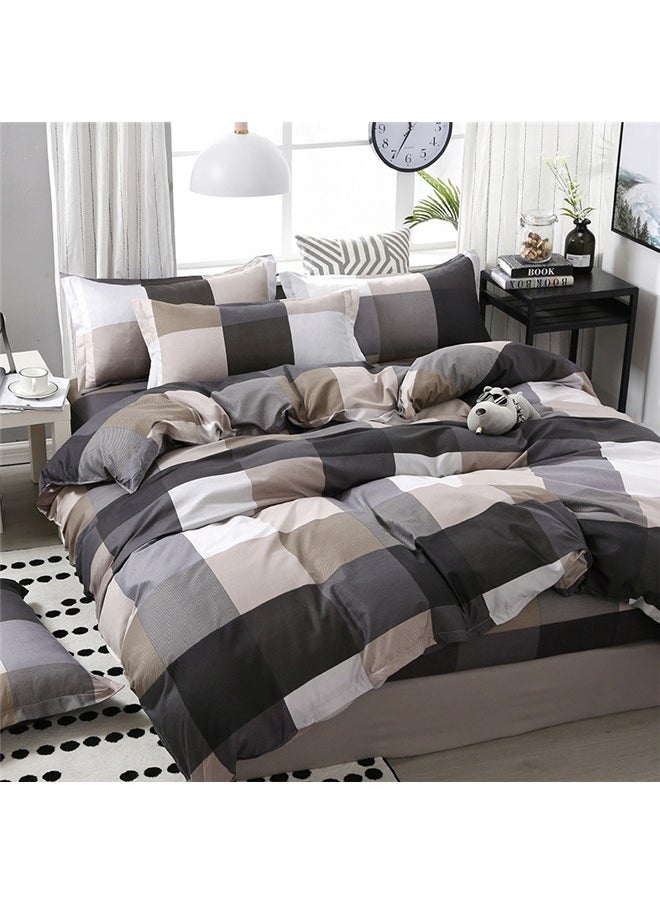 4-Piece European Style Checked Printed Duvet Cover Set Polyester,Cotton Grid Plaid Duvet Cover Set Modern Reversible Checkered Bedding Set Hotel Quality 4 Pieces Duvet Comforter Cover Luxury Soft Zipper Closure Bedding Collection