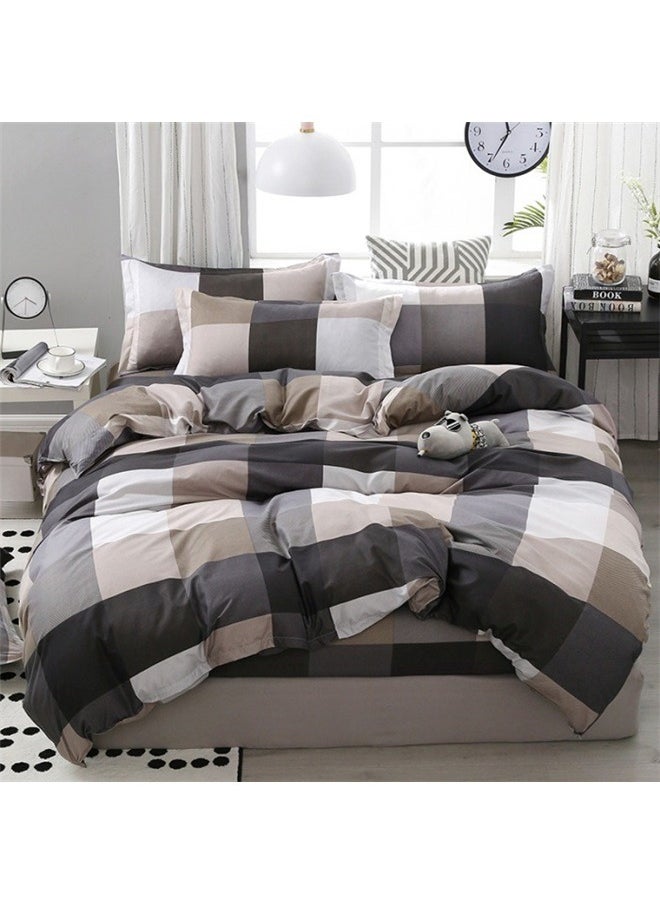 4-Piece European Style Checked Printed Duvet Cover Set Polyester,Cotton Grid Plaid Duvet Cover Set Modern Reversible Checkered Bedding Set Hotel Quality 4 Pieces Duvet Comforter Cover Luxury Soft Zipper Closure Bedding Collection