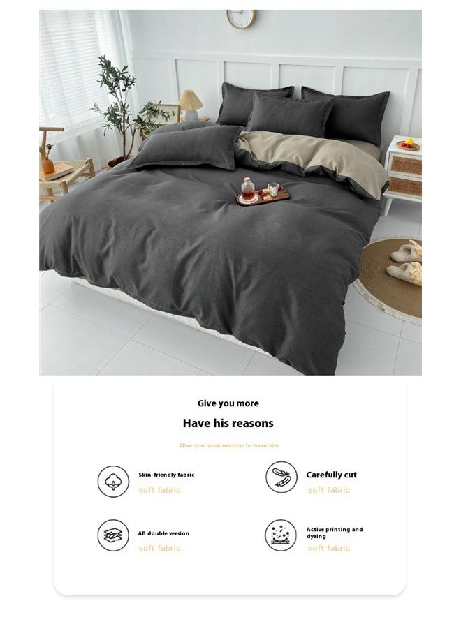 4-Piece Simple Grid Duvet Cover Set， Grey Duvet Cover ,Ultra Soft and Easy Care Breathable Cozy Simple Style Bedding Set