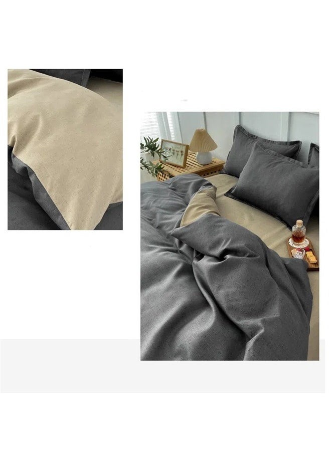 4-Piece Simple Grid Duvet Cover Set， Grey Duvet Cover ,Ultra Soft and Easy Care Breathable Cozy Simple Style Bedding Set