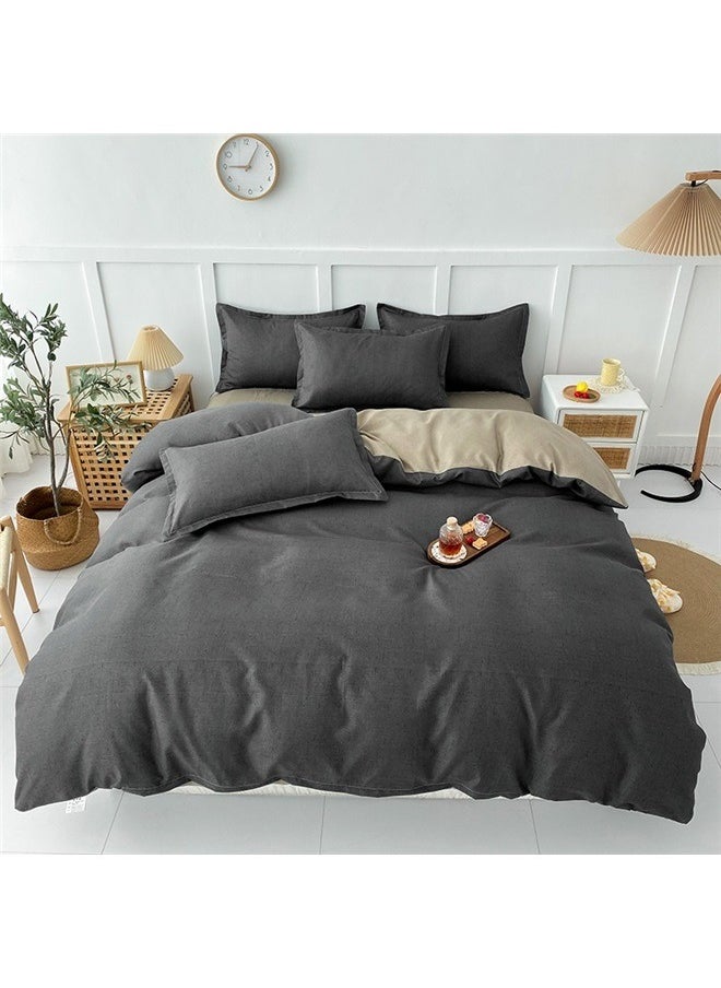 4-Piece Simple Grid Duvet Cover Set， Grey Duvet Cover ,Ultra Soft and Easy Care Breathable Cozy Simple Style Bedding Set