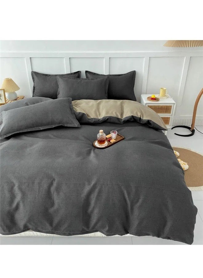 4-Piece Simple Grid Duvet Cover Set， Grey Duvet Cover ,Ultra Soft and Easy Care Breathable Cozy Simple Style Bedding Set