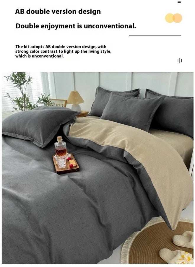 4-Piece Simple Grid Duvet Cover Set， Grey Duvet Cover ,Ultra Soft and Easy Care Breathable Cozy Simple Style Bedding Set