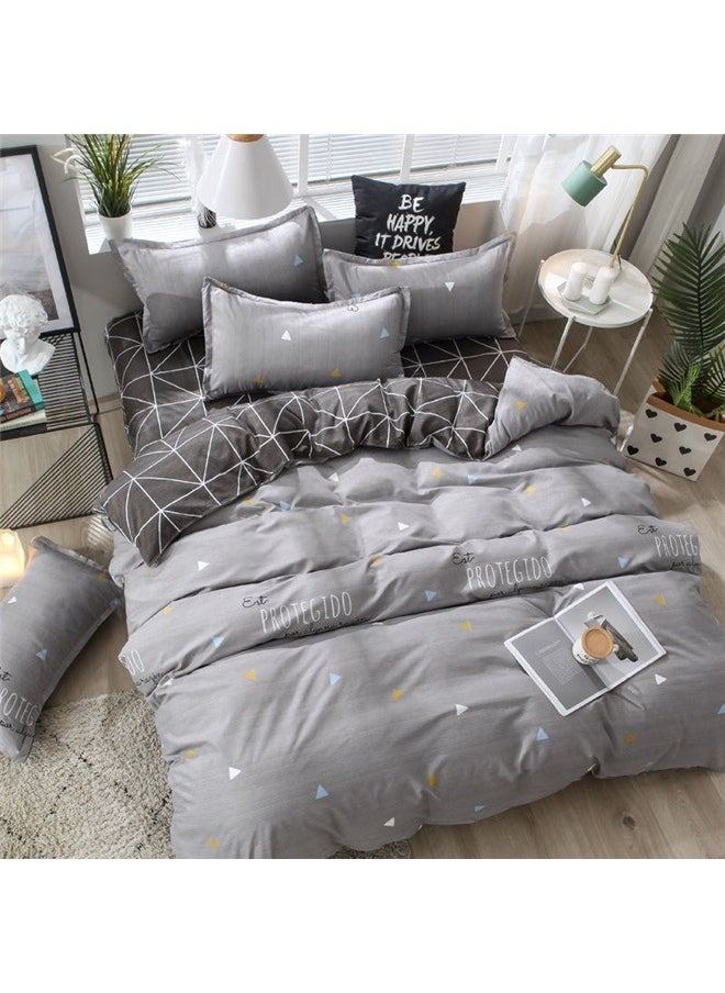 4-Piece Printed Duvet Cover Set Polyester Grey，Gray Duvet Cover Set Twin,Charcoal Grid Simple Geometric Square Pattern Comforter Cover