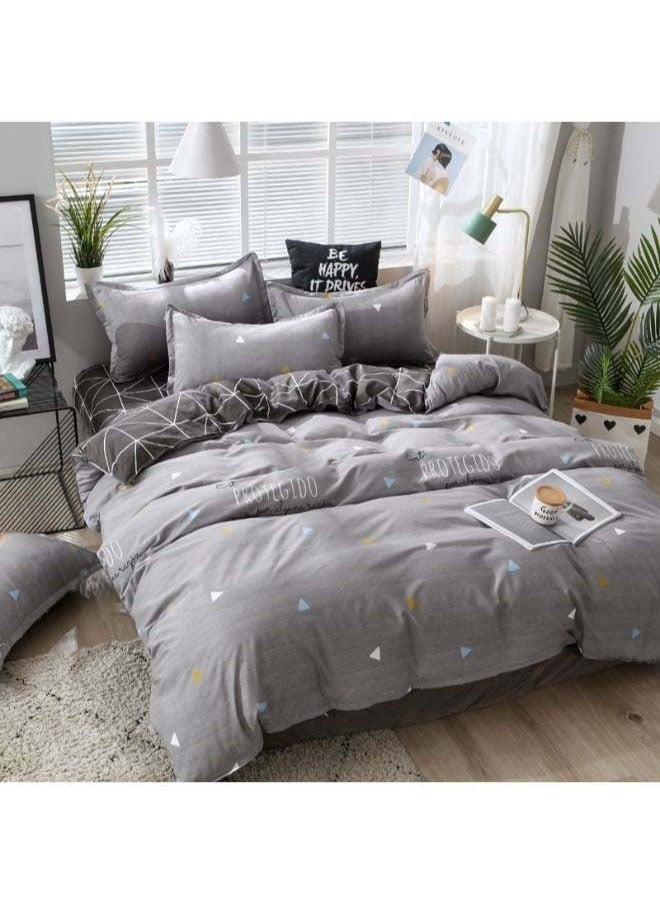 4-Piece Printed Duvet Cover Set Polyester Grey，Gray Duvet Cover Set Twin,Charcoal Grid Simple Geometric Square Pattern Comforter Cover