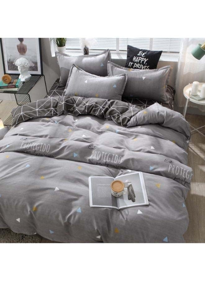 4-Piece Printed Duvet Cover Set Polyester Grey，Gray Duvet Cover Set Twin,Charcoal Grid Simple Geometric Square Pattern Comforter Cover