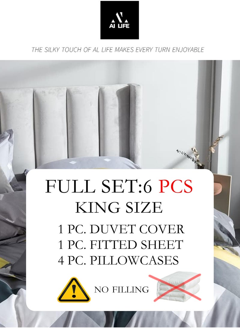 AI LIFE Super King Size 6-Pieces Duvet Cover Set-Premium Durable Bedsheet-Simple Design For All Season.