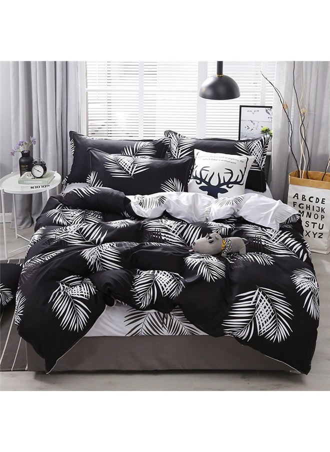 3-Piece European Style Luxury Jacquard Single Bedding Set Polyester Multicolour，Leaves Duvet Cover Set Queen Size Decorative Luxury Leaf Print Bedding Set Botanical Plant Black White Microfiber Polyester Tropical Leaf Comforter Cover