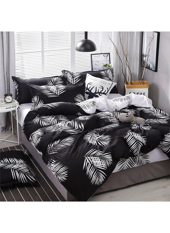 3-Piece European Style Luxury Jacquard Single Bedding Set Polyester Multicolour，Leaves Duvet Cover Set Queen Size Decorative Luxury Leaf Print Bedding Set Botanical Plant Black White Microfiber Polyester Tropical Leaf Comforter Cover