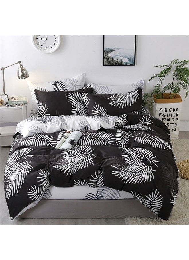 3-Piece European Style Luxury Jacquard Single Bedding Set Polyester Multicolour，Leaves Duvet Cover Set Queen Size Decorative Luxury Leaf Print Bedding Set Botanical Plant Black White Microfiber Polyester Tropical Leaf Comforter Cover