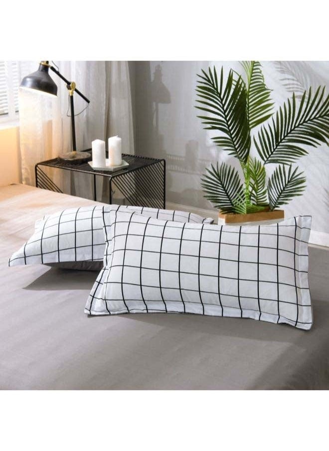 4-Piece Simple Grid Duvet Cover Set Polyester White/Grey，Duvet Cover Set Grid White - Kids Washed Soft Bedding Set Lightweight Comforter Cover Set