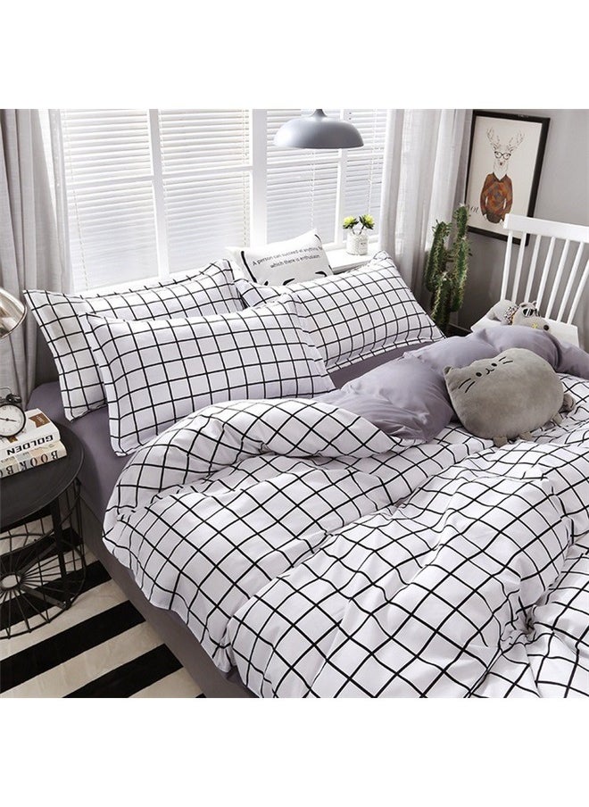 4-Piece Simple Grid Duvet Cover Set Polyester White/Grey，Duvet Cover Set Grid White - Kids Washed Soft Bedding Set Lightweight Comforter Cover Set