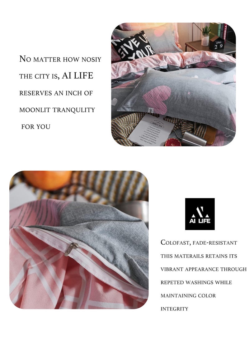 AI LIFE Premium King Size 6-Pieces Duvet Cover Set, 1 x Duvet Cover, 1 x Fitted Sheet, 4 x Pillowcases, Fade Resistant, Durable Bedsheet For All Season.