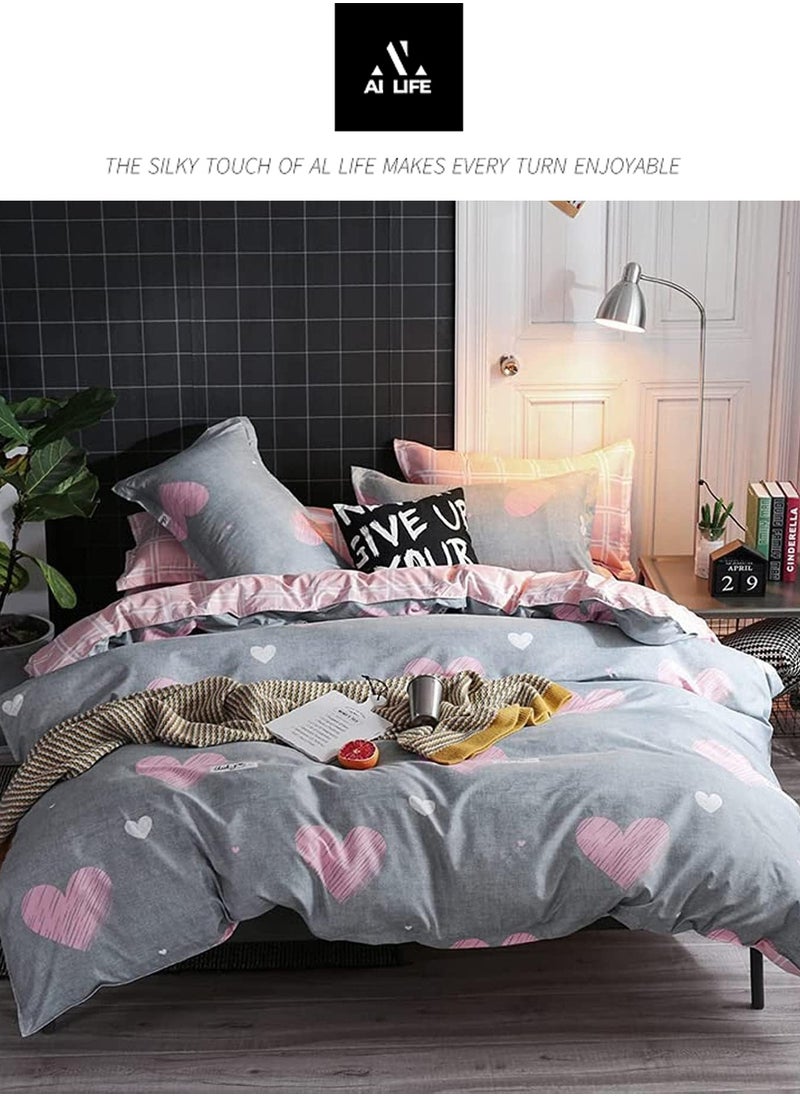 AI LIFE Premium King Size 6-Pieces Duvet Cover Set, 1 x Duvet Cover, 1 x Fitted Sheet, 4 x Pillowcases, Fade Resistant, Durable Bedsheet For All Season.
