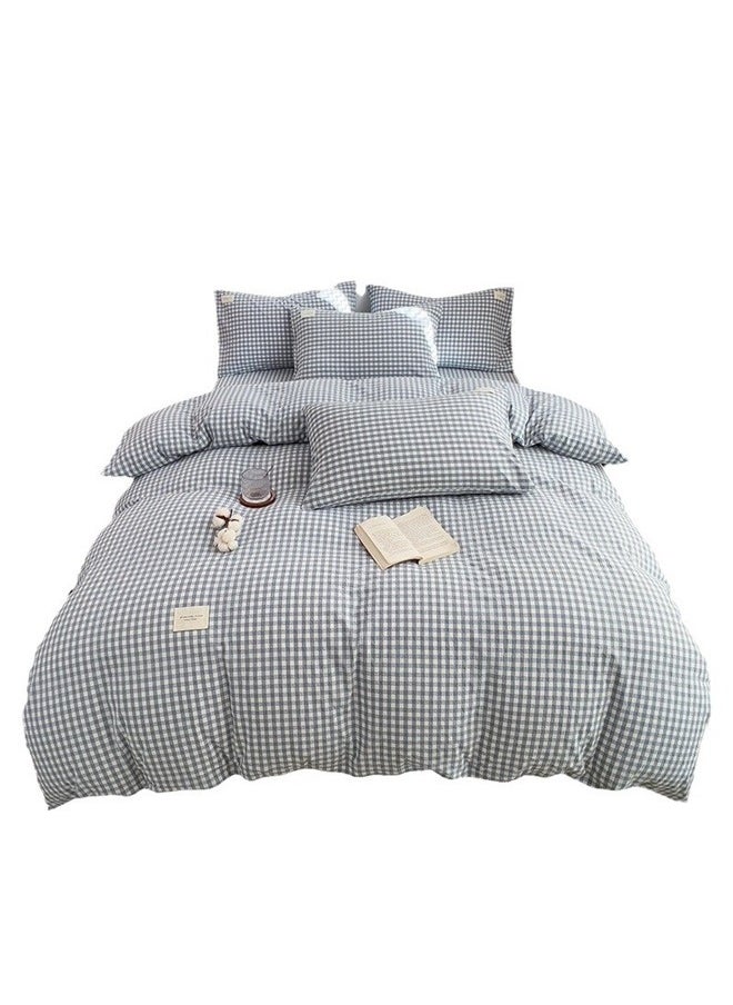 4-Piece European Style Jacquard Duvet Cover Set Polyester blue，Washed Cotton Plaid Comforter Cover Set, Blue Ultra-Soft & Lightweight Cottage Bedding Set