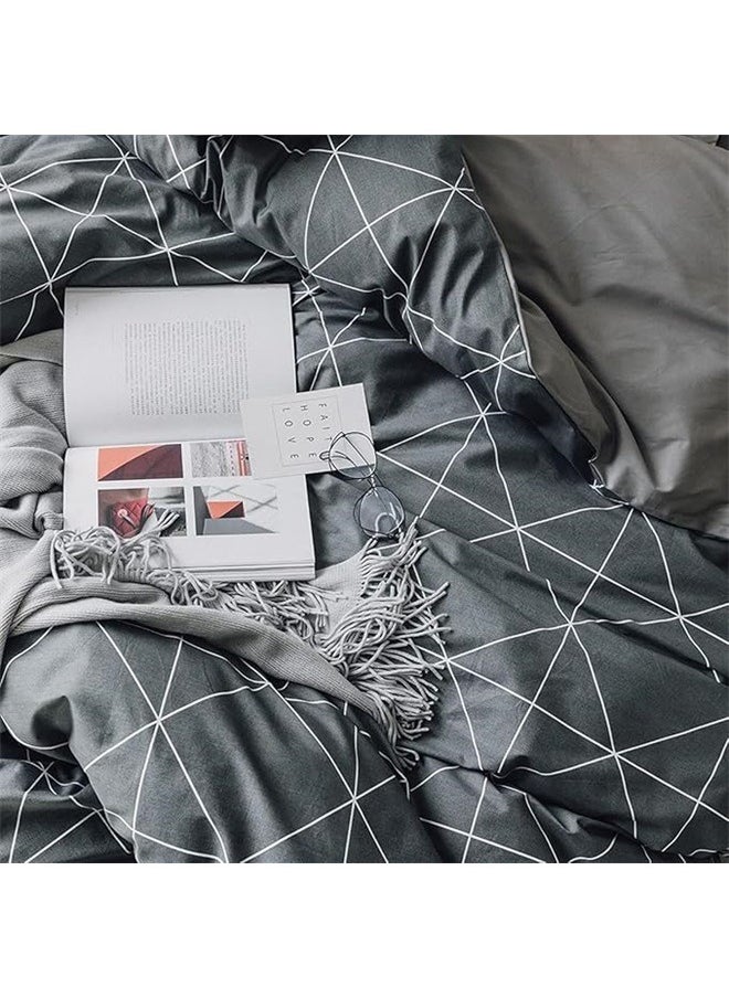 4-Piece European Style Luxury Jacquard Single Bedding Set Polyester Grey，Comforter Set Soft Geometric Grey Geometric Checkered Plaid Printed Bedding Comforter for Men Boys