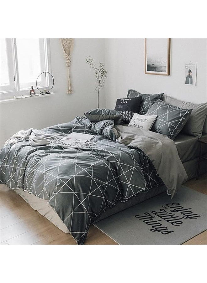 4-Piece European Style Luxury Jacquard Single Bedding Set Polyester Grey，Comforter Set Soft Geometric Grey Geometric Checkered Plaid Printed Bedding Comforter for Men Boys