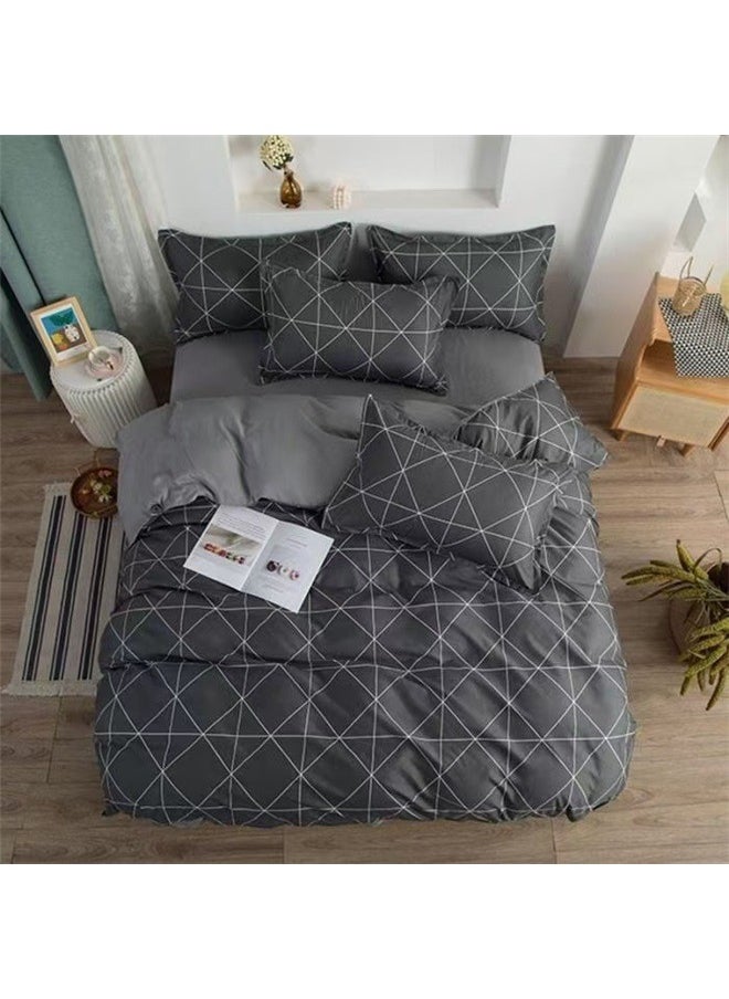 4-Piece European Style Luxury Jacquard Single Bedding Set Polyester Grey，Comforter Set Soft Geometric Grey Geometric Checkered Plaid Printed Bedding Comforter for Men Boys