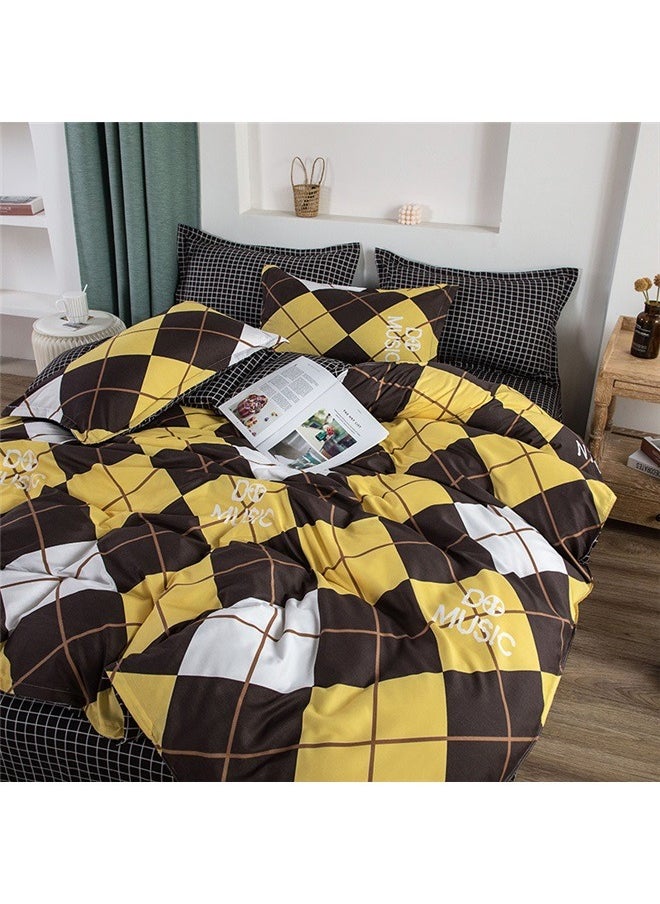 4-Piece Luxury Jacquard Duvet Cover Set Polyester Black/Yellow/White，Comforter Cover Set with Zipper Clouser, Ultra Soft Bedding Set