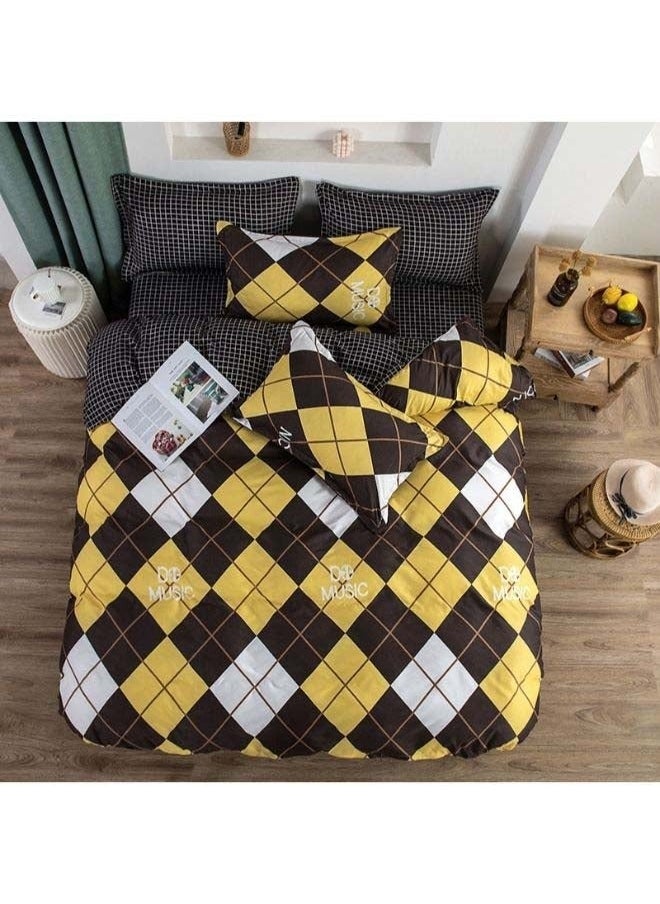 4-Piece Luxury Jacquard Duvet Cover Set Polyester Black/Yellow/White，Comforter Cover Set with Zipper Clouser, Ultra Soft Bedding Set