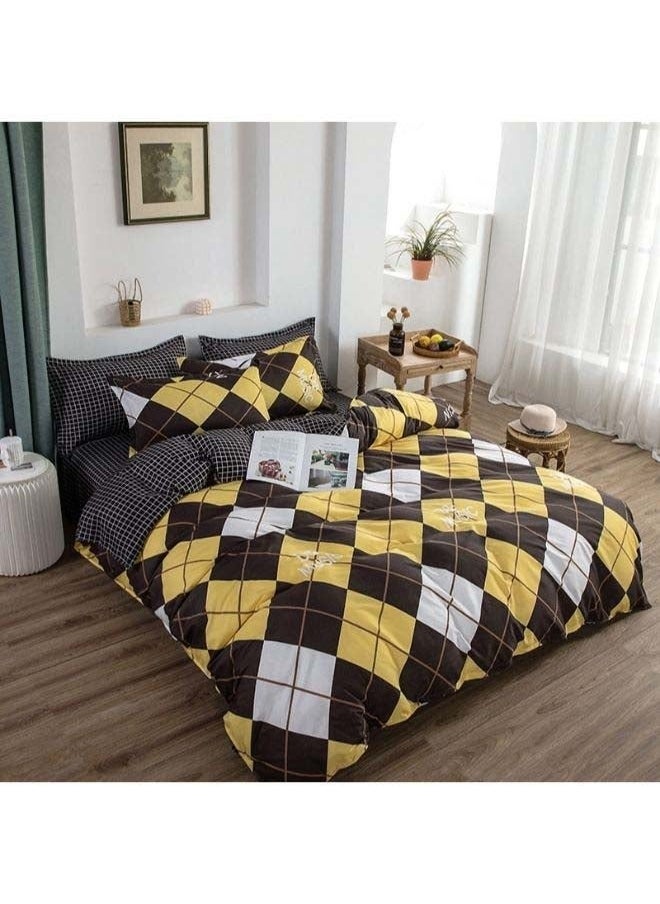 4-Piece Luxury Jacquard Duvet Cover Set Polyester Black/Yellow/White，Comforter Cover Set with Zipper Clouser, Ultra Soft Bedding Set