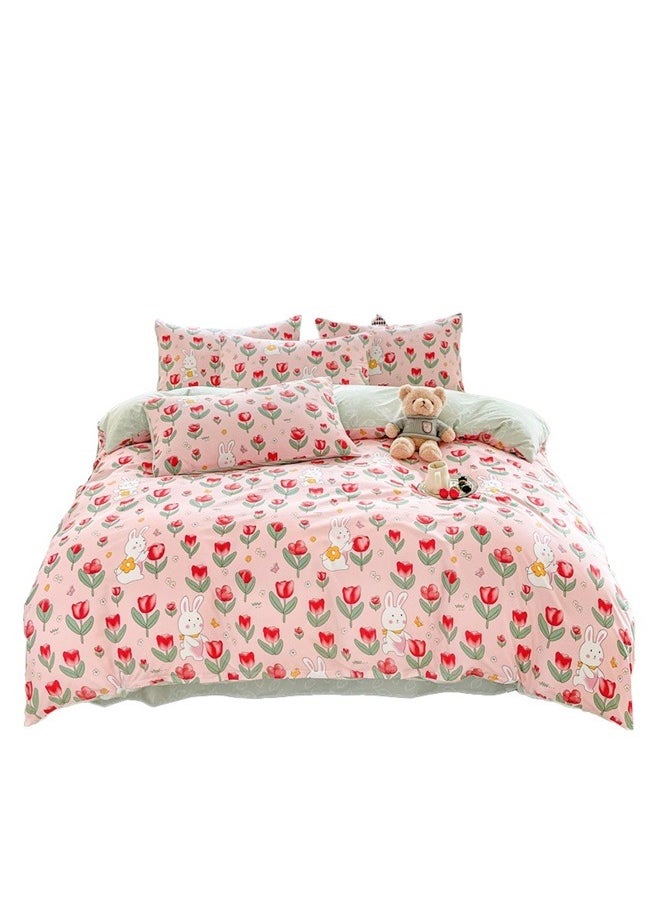 4-Piece Luxury Jacquard Duvet Cover Set ，Cotton Bunny Crib Bedding Set with Rabbit Garden Floral Printed, Soft Comforter Set for Sweet Girls