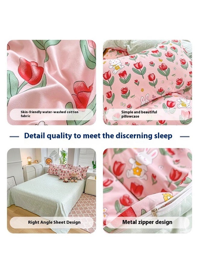 4-Piece Luxury Jacquard Duvet Cover Set ，Cotton Bunny Crib Bedding Set with Rabbit Garden Floral Printed, Soft Comforter Set for Sweet Girls