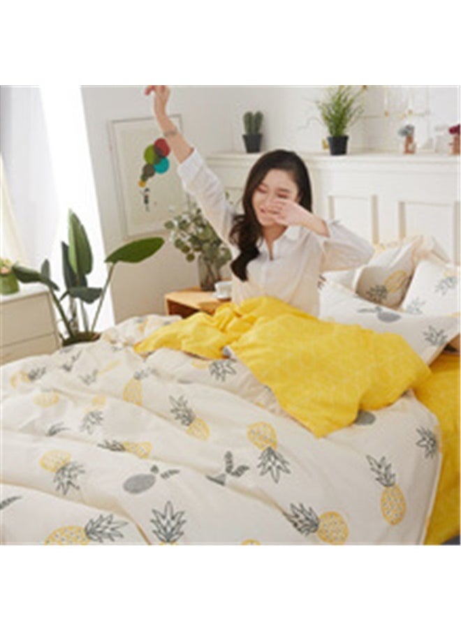 4-Piece Printed Duvet Cover Set Polyester Yellow/White，Yellow Pineapple Bedding Duvet Cover Sets Queen Size, Cute Fruit Decor Comforter Cover for Kids Girls Boys, Teens Adults Soft Bedding Set