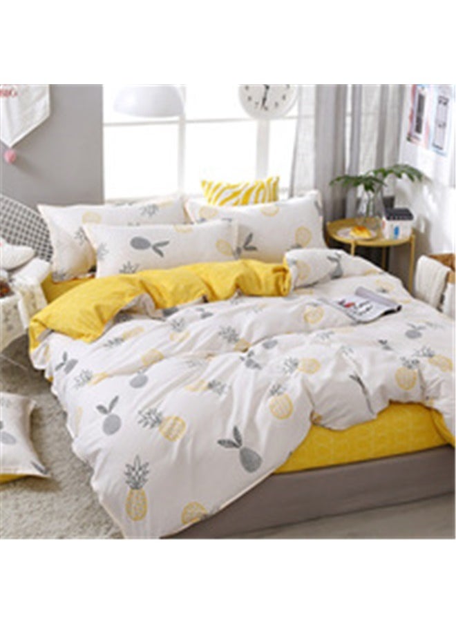 4-Piece Printed Duvet Cover Set Polyester Yellow/White，Yellow Pineapple Bedding Duvet Cover Sets Queen Size, Cute Fruit Decor Comforter Cover for Kids Girls Boys, Teens Adults Soft Bedding Set