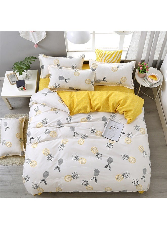4-Piece Printed Duvet Cover Set Polyester Yellow/White，Yellow Pineapple Bedding Duvet Cover Sets Queen Size, Cute Fruit Decor Comforter Cover for Kids Girls Boys, Teens Adults Soft Bedding Set