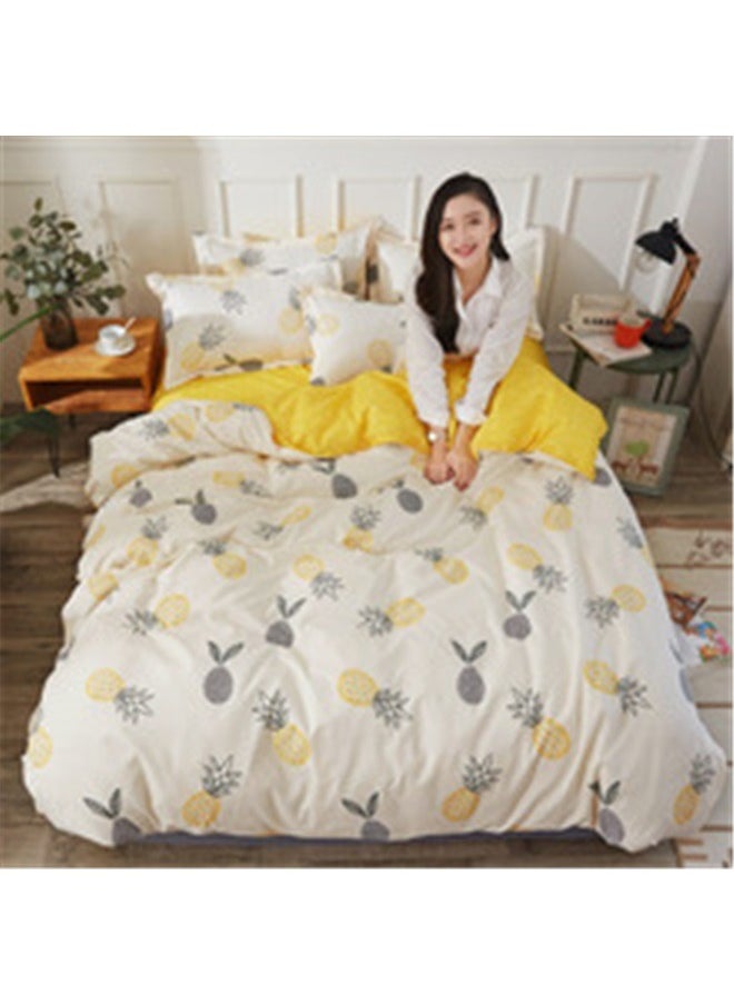 4-Piece Printed Duvet Cover Set Polyester Yellow/White，Yellow Pineapple Bedding Duvet Cover Sets Queen Size, Cute Fruit Decor Comforter Cover for Kids Girls Boys, Teens Adults Soft Bedding Set