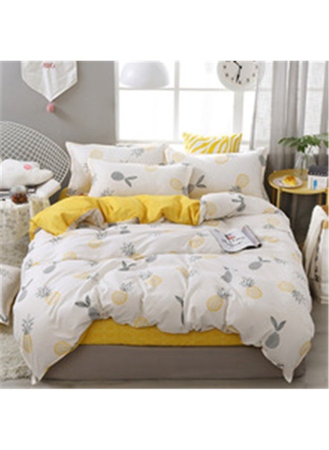 4-Piece Printed Duvet Cover Set Polyester Yellow/White，Yellow Pineapple Bedding Duvet Cover Sets Queen Size, Cute Fruit Decor Comforter Cover for Kids Girls Boys, Teens Adults Soft Bedding Set