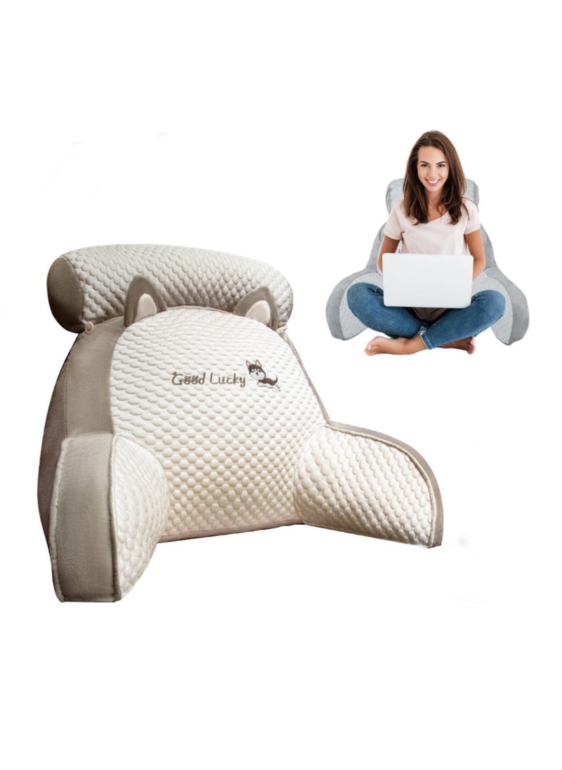 2 In 1 Reading Pillow with Shredded Memory Foam Backrest Pillow with Arm for Home Office，Removable Sofa and Bedside Cushion Soft Reading Back Support Rest Pillow for Work Gaming Watching TV（75×50CM）
