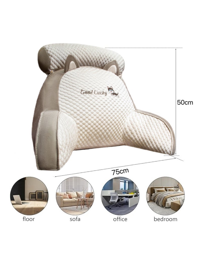 2 In 1 Reading Pillow with Shredded Memory Foam Backrest Pillow with Arm for Home Office，Removable Sofa and Bedside Cushion Soft Reading Back Support Rest Pillow for Work Gaming Watching TV（75×50CM）