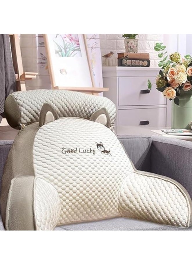 2 In 1 Reading Pillow with Shredded Memory Foam Backrest Pillow with Arm for Home Office，Removable Sofa and Bedside Cushion Soft Reading Back Support Rest Pillow for Work Gaming Watching TV（75×50CM）