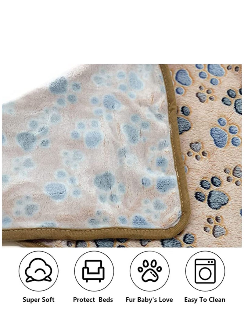 3 Pack Puppy Blankets Super Soft Warm Sleep Mat Paw Print Blanket Fluffy Premium Fleece Pet Blanket Flannel Throw Dog Washable Blankets for Dogs Puppy Cat